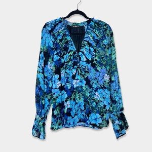 UNGARO Blouse Size M Floral Multicolor Pleated Ruffled GUC